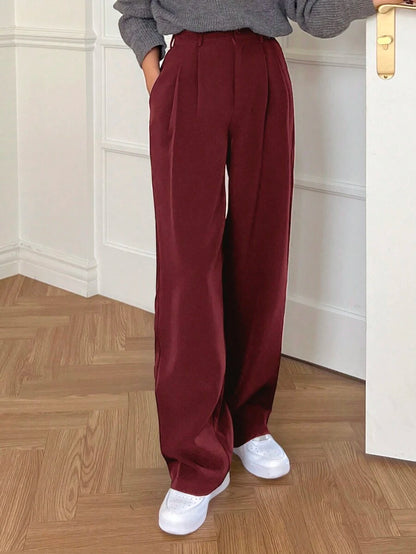 Delft High Waist Pleated Straight Leg Trousers