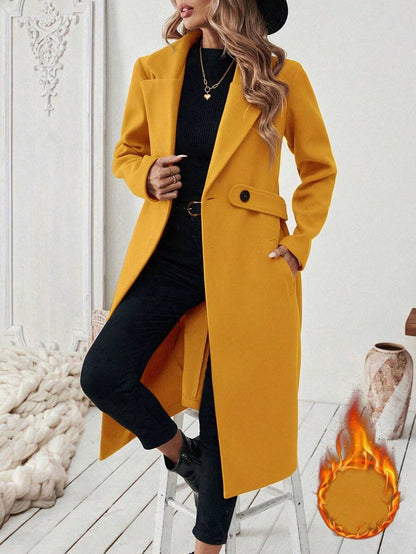 Leocadia Notched Lapel Double-Breasted Tailored Overcoat - Yellow