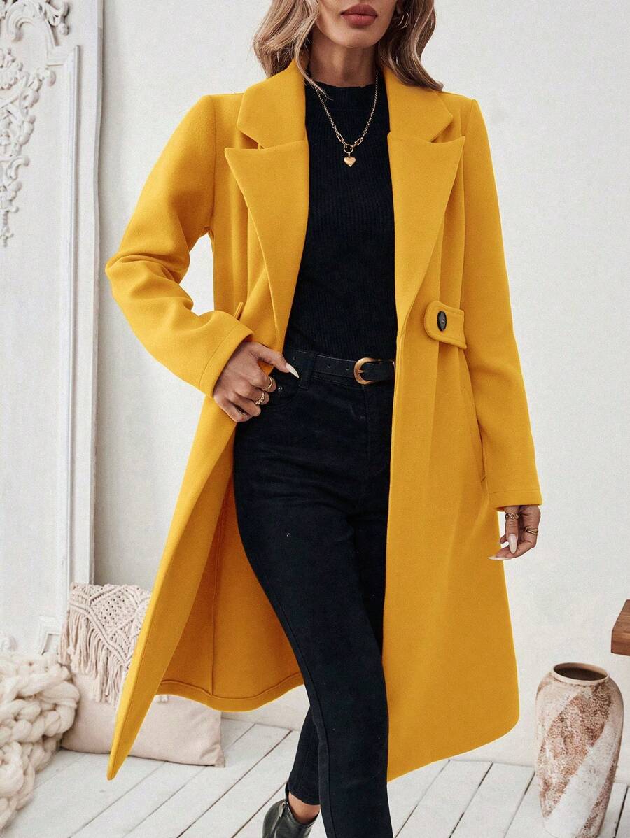 Leocadia Notched Lapel Double-Breasted Tailored Overcoat - Green