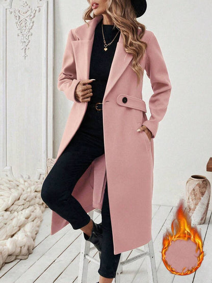 Leocadia Notched Lapel Double-Breasted Tailored Overcoat - Pink