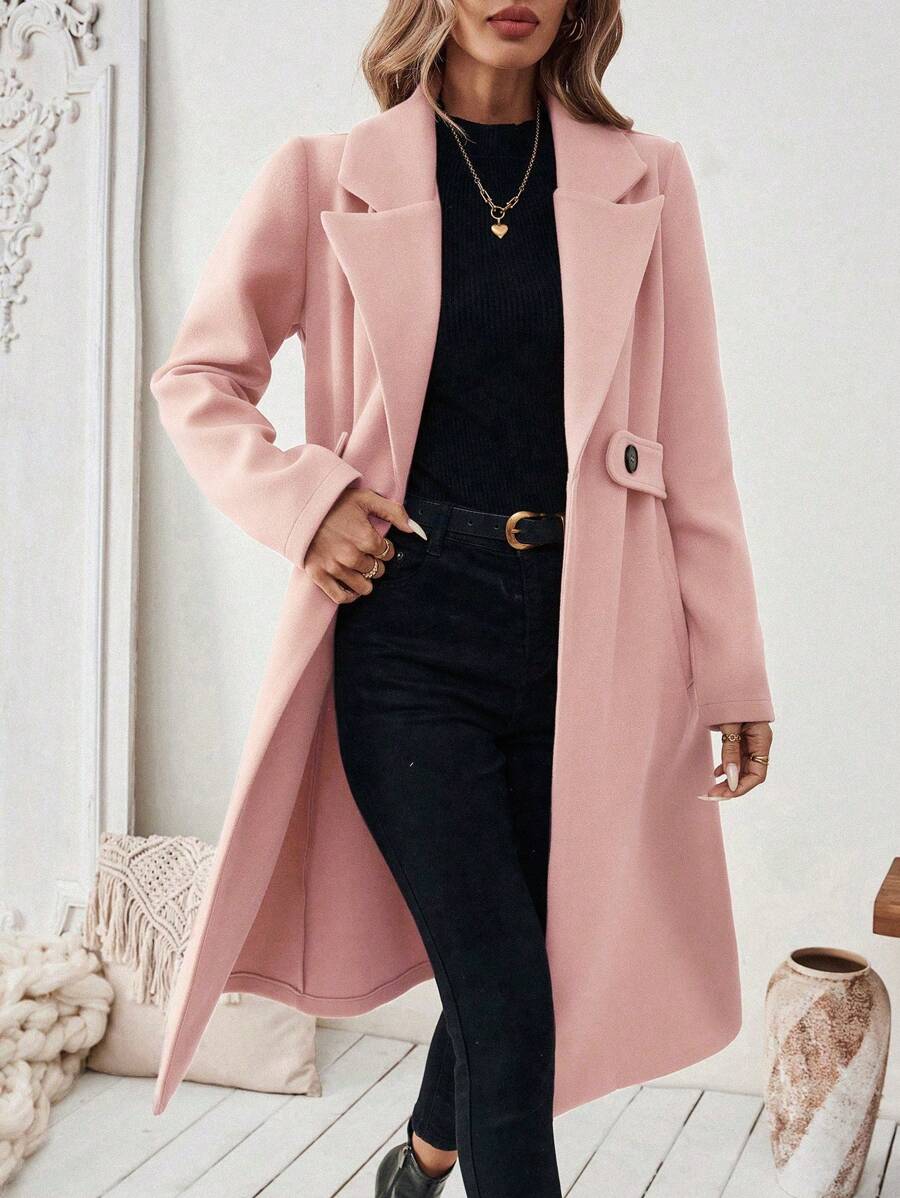 Leocadia Notched Lapel Double-Breasted Tailored Overcoat - Rust Brown