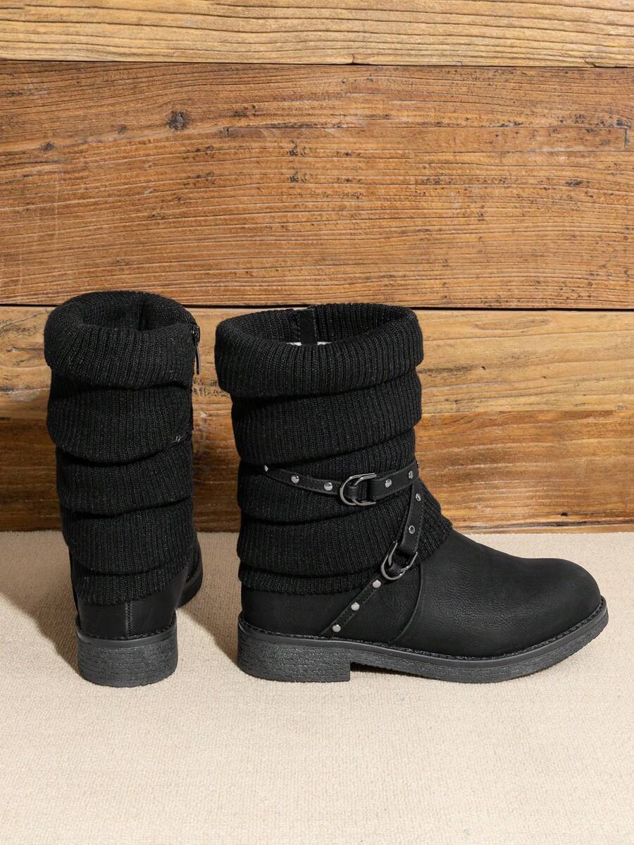 Women's Black Comfortable And Warm Fashion Casual Mid Calf  Faux Furry Outdoor Indoor Commuter Christmas Winter Snow Boots Mensa