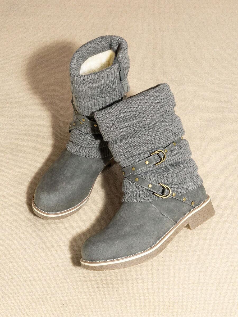 Women's Black Comfortable And Warm Fashion Casual Mid Calf  Faux Furry Outdoor Indoor Commuter Christmas Winter Snow Boots Mensa