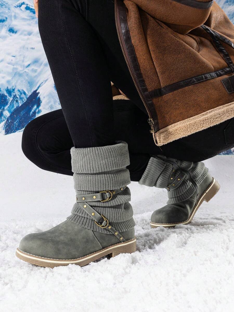 Women's Black Comfortable And Warm Fashion Casual Mid Calf  Faux Furry Outdoor Indoor Commuter Christmas Winter Snow Boots Mensa
