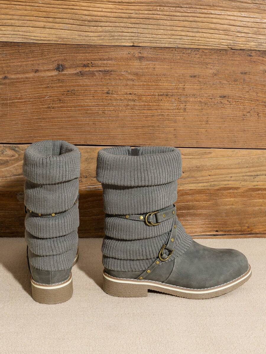 Women's Black Comfortable And Warm Fashion Casual Mid Calf  Faux Furry Outdoor Indoor Commuter Christmas Winter Snow Boots Mensa