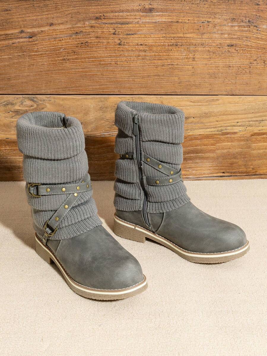 Women's Black Comfortable And Warm Fashion Casual Mid Calf  Faux Furry Outdoor Indoor Commuter Christmas Winter Snow Boots Mensa