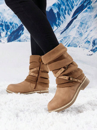 Women's Black Comfortable And Warm Fashion Casual Mid Calf  Faux Furry Outdoor Indoor Commuter Christmas Winter Snow Boots Mensa
