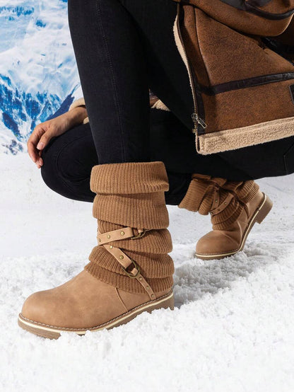 Women's Black Comfortable And Warm Fashion Casual Mid Calf  Faux Furry Outdoor Indoor Commuter Christmas Winter Snow Boots Mensa