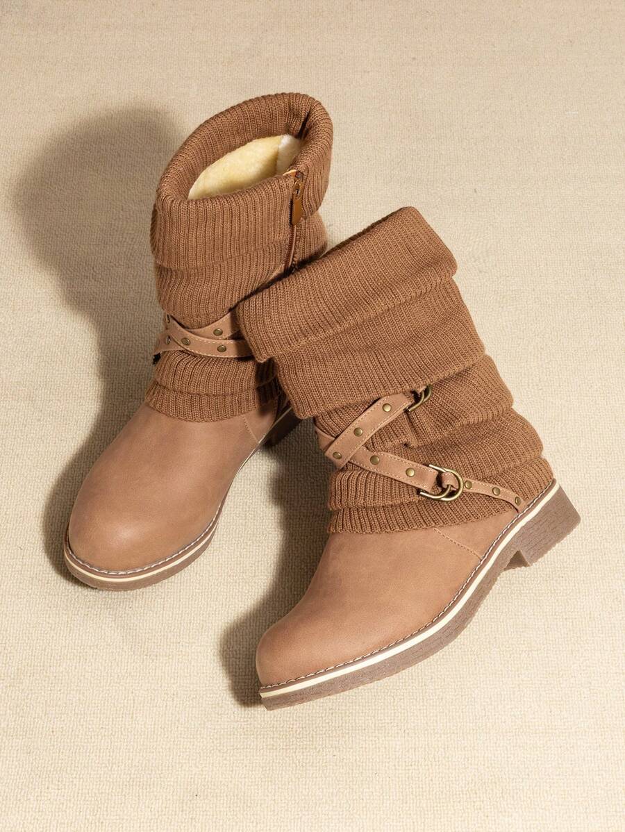 Women's Black Comfortable And Warm Fashion Casual Mid Calf  Faux Furry Outdoor Indoor Commuter Christmas Winter Snow Boots Mensa