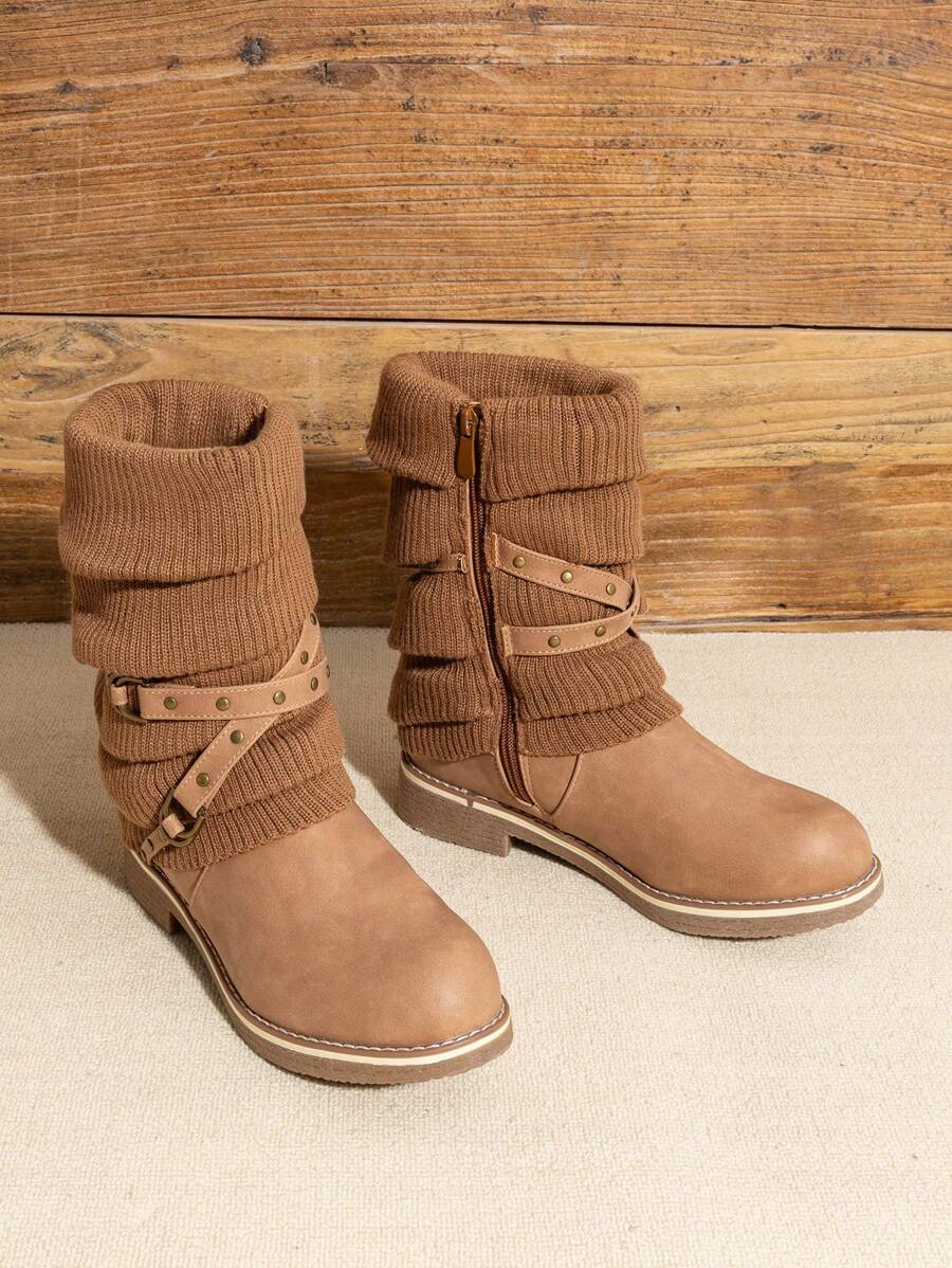 Women's Black Comfortable And Warm Fashion Casual Mid Calf  Faux Furry Outdoor Indoor Commuter Christmas Winter Snow Boots Mensa