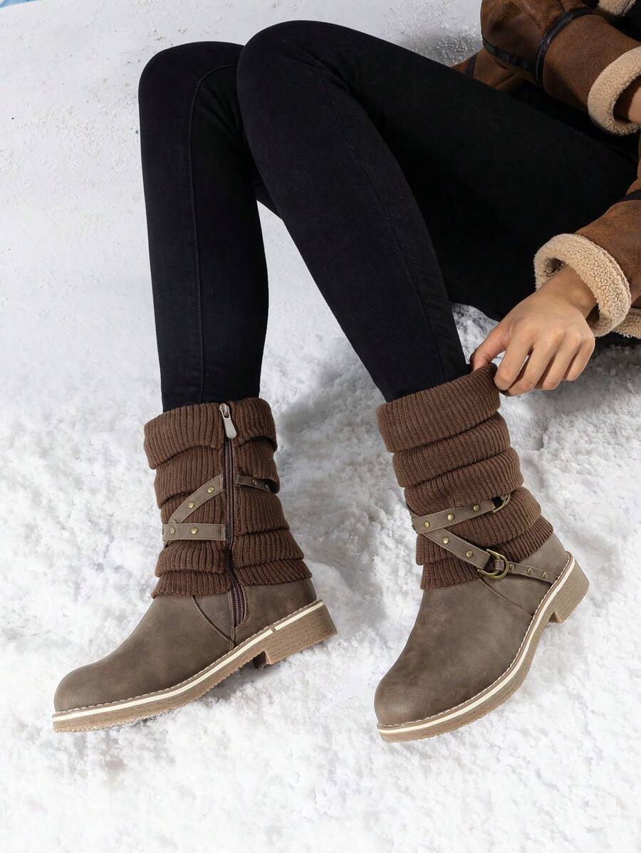 Women's Black Comfortable And Warm Fashion Casual Mid Calf  Faux Furry Outdoor Indoor Commuter Christmas Winter Snow Boots Mensa