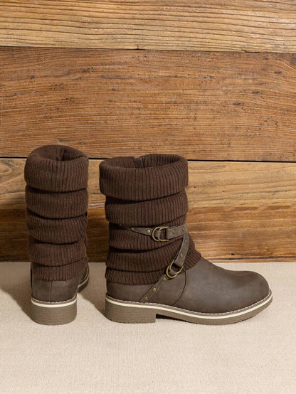 Women's Black Comfortable And Warm Fashion Casual Mid Calf  Faux Furry Outdoor Indoor Commuter Christmas Winter Snow Boots Mensa