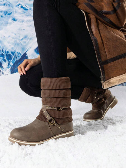 Women's Black Comfortable And Warm Fashion Casual Mid Calf  Faux Furry Outdoor Indoor Commuter Christmas Winter Snow Boots Mensa