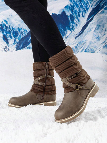 Women's Black Comfortable And Warm Fashion Casual Mid Calf  Faux Furry Outdoor Indoor Commuter Christmas Winter Snow Boots Mensa