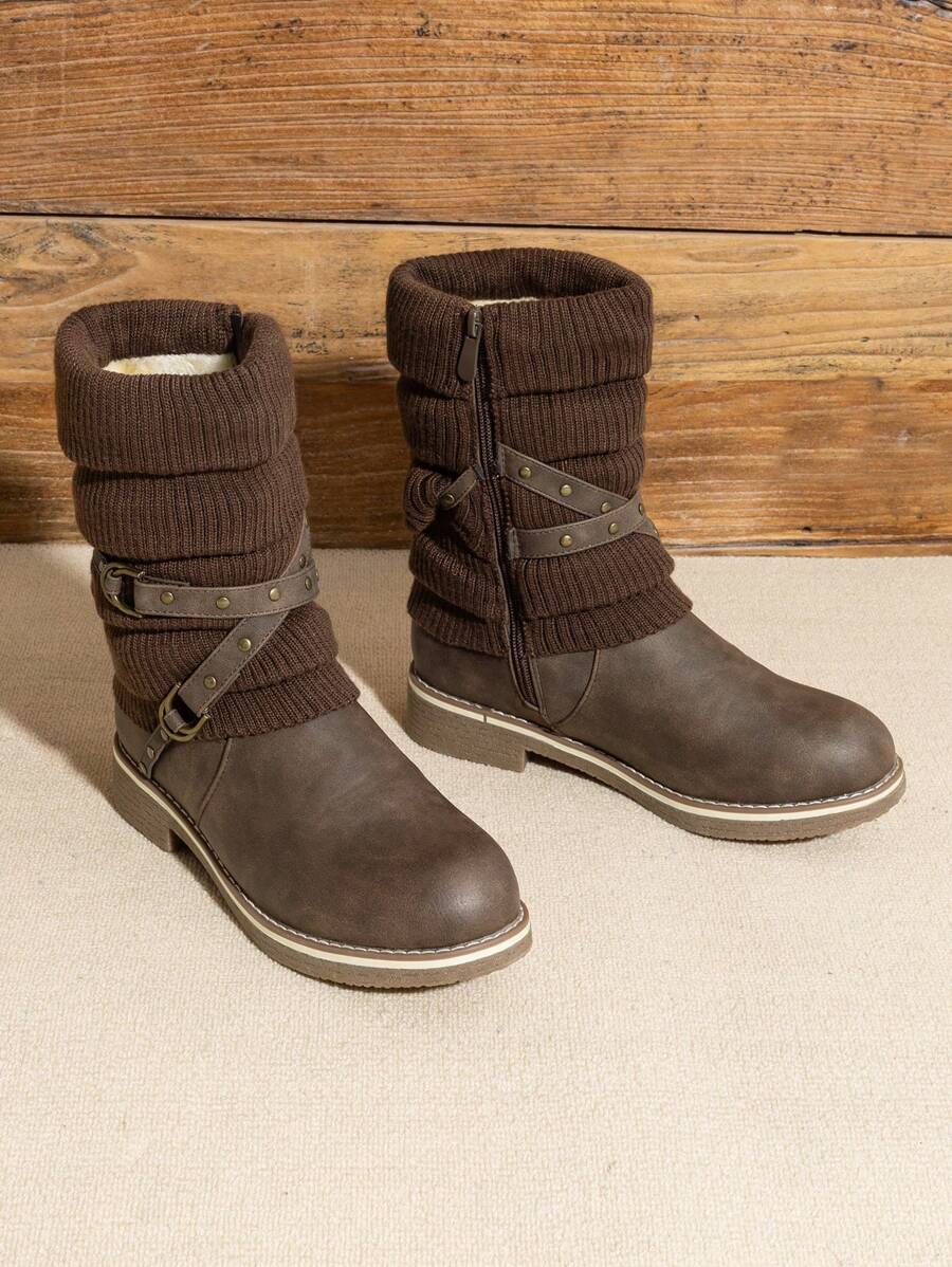 Women's Black Comfortable And Warm Fashion Casual Mid Calf  Faux Furry Outdoor Indoor Commuter Christmas Winter Snow Boots Mensa