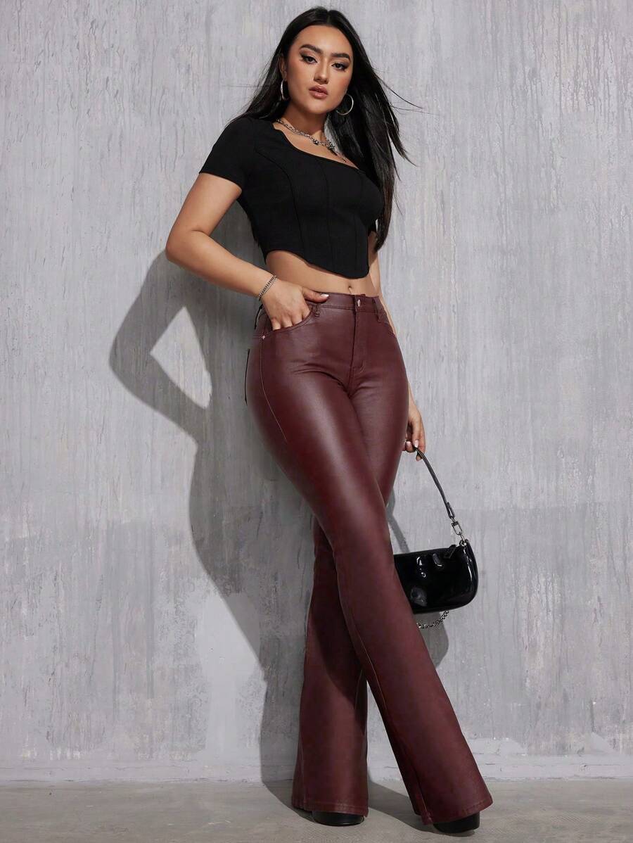 Canmore Coated Faux Leather Flare Pants for Tall Women