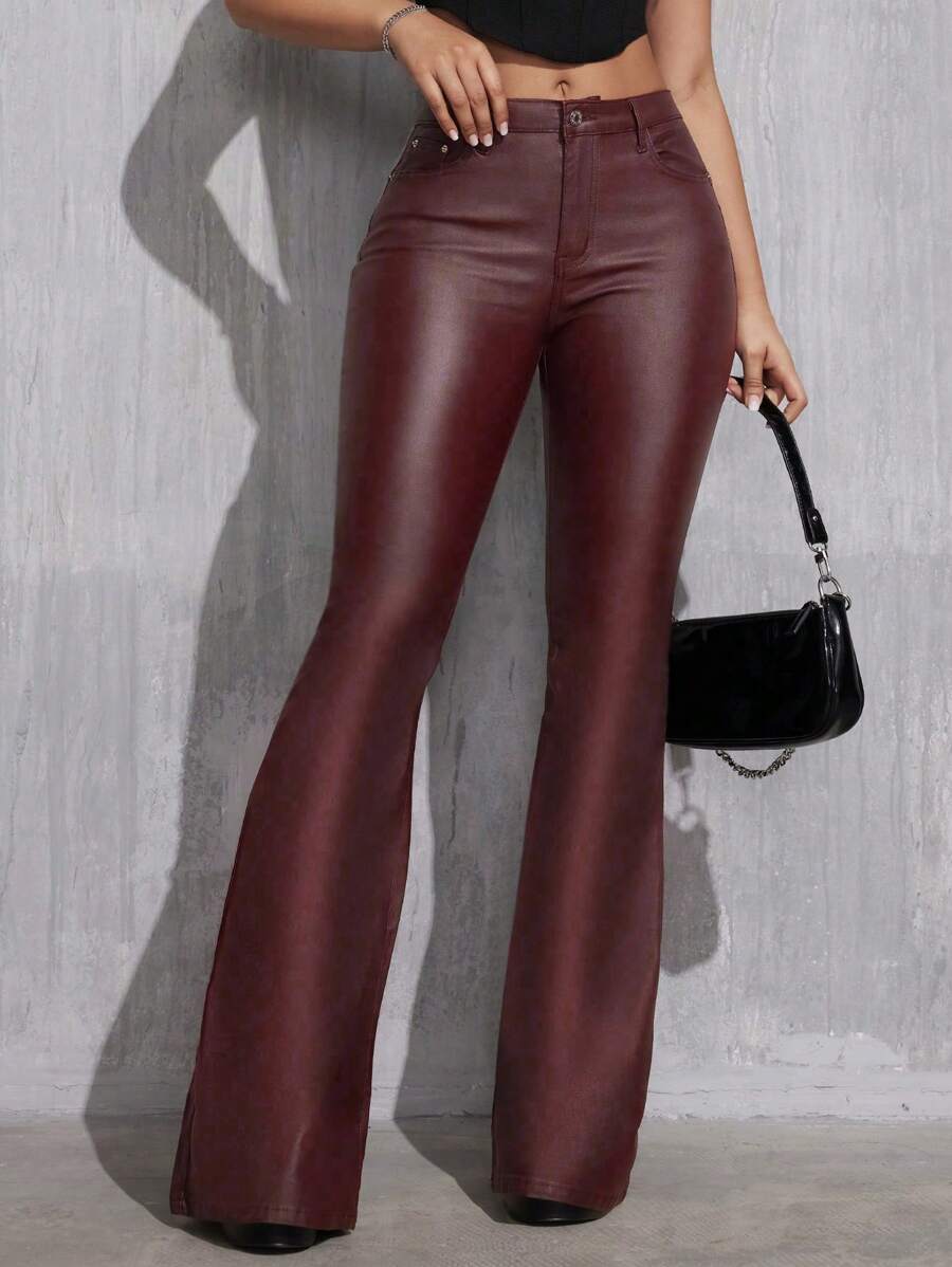 Canmore Coated Faux Leather Flare Pants for Tall Women