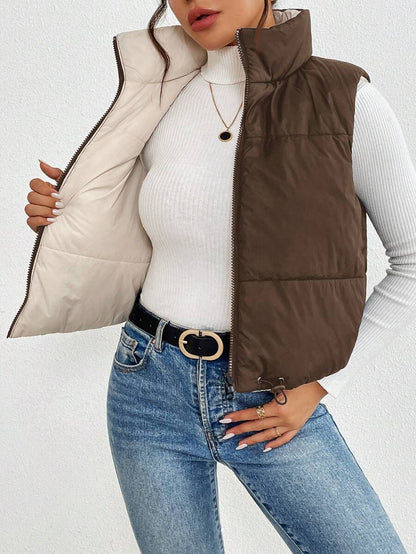 Hallstatt Short Zip Front Puffer Vest with Stand Collar