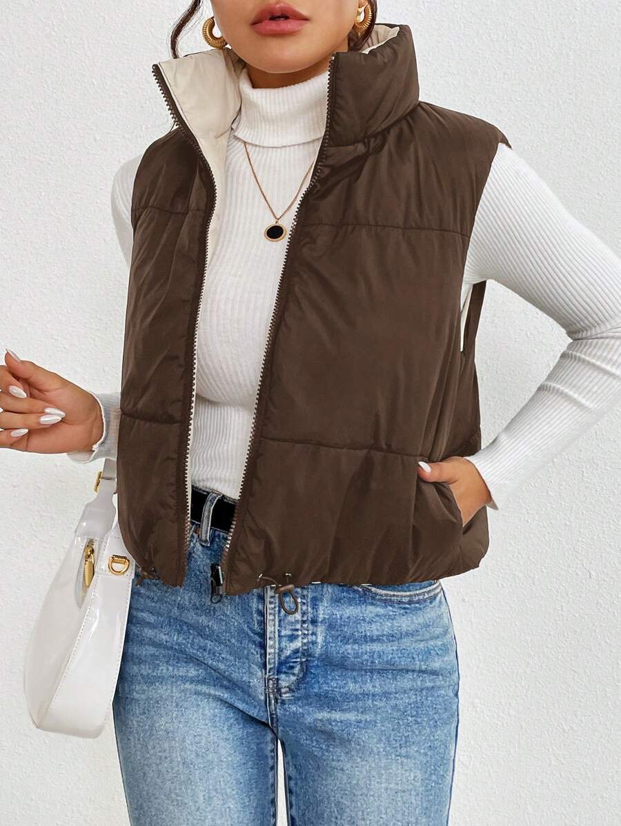 Hallstatt Short Zip Front Puffer Vest with Stand Collar