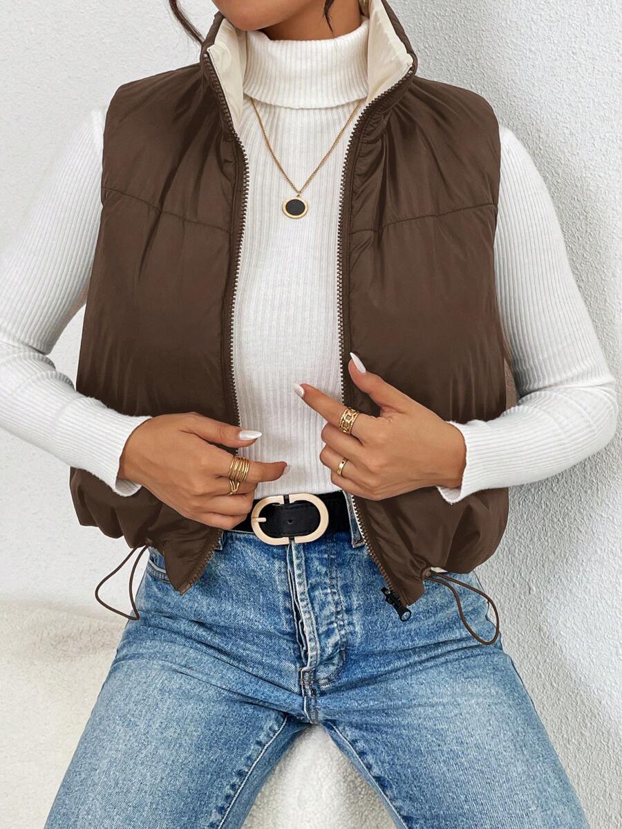 Hallstatt Short Zip Front Puffer Vest with Stand Collar