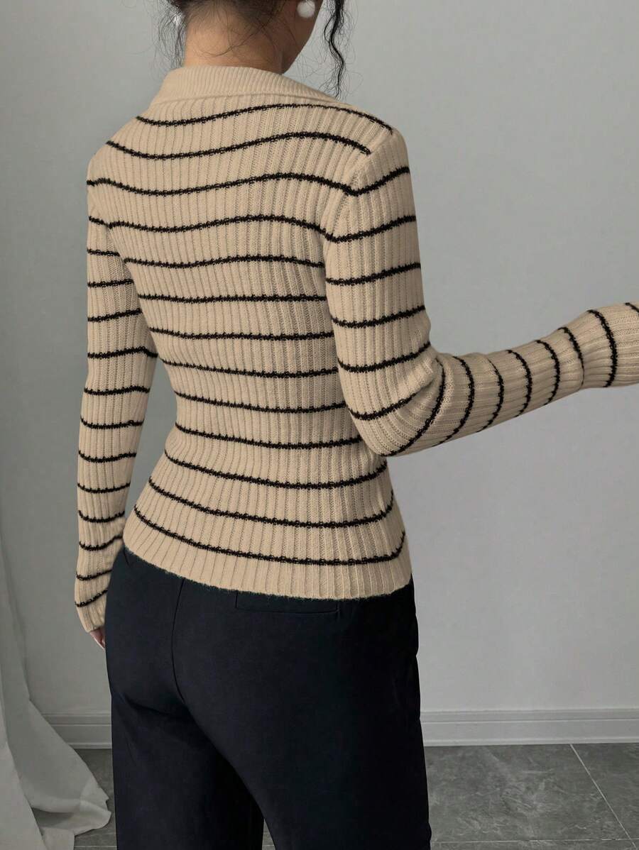 Margot Striped Slim Fit Pullover Sweater - Apricot