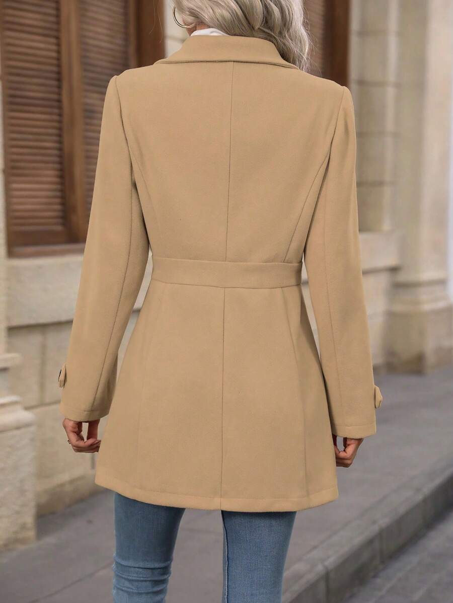 Juliana Single-Breasted Collared Coat with Button Front and Pockets - Navy Blue