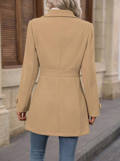 Juliana Single-Breasted Collared Coat with Button Front and Pockets - Navy Blue