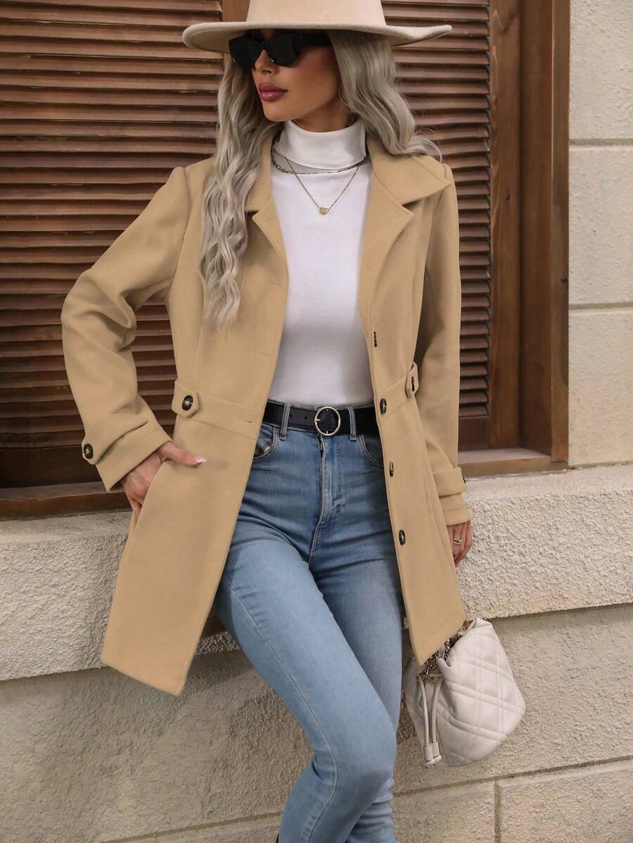 Juliana Single-Breasted Collared Coat with Button Front and Pockets - Black and White