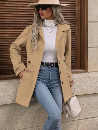 Juliana Single-Breasted Collared Coat with Button Front and Pockets - Black and White