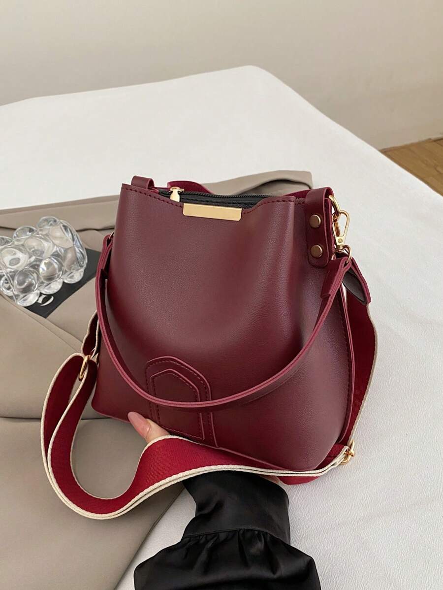 Lausanne Suede Look Bucket Bag with Wide Shoulder Strap