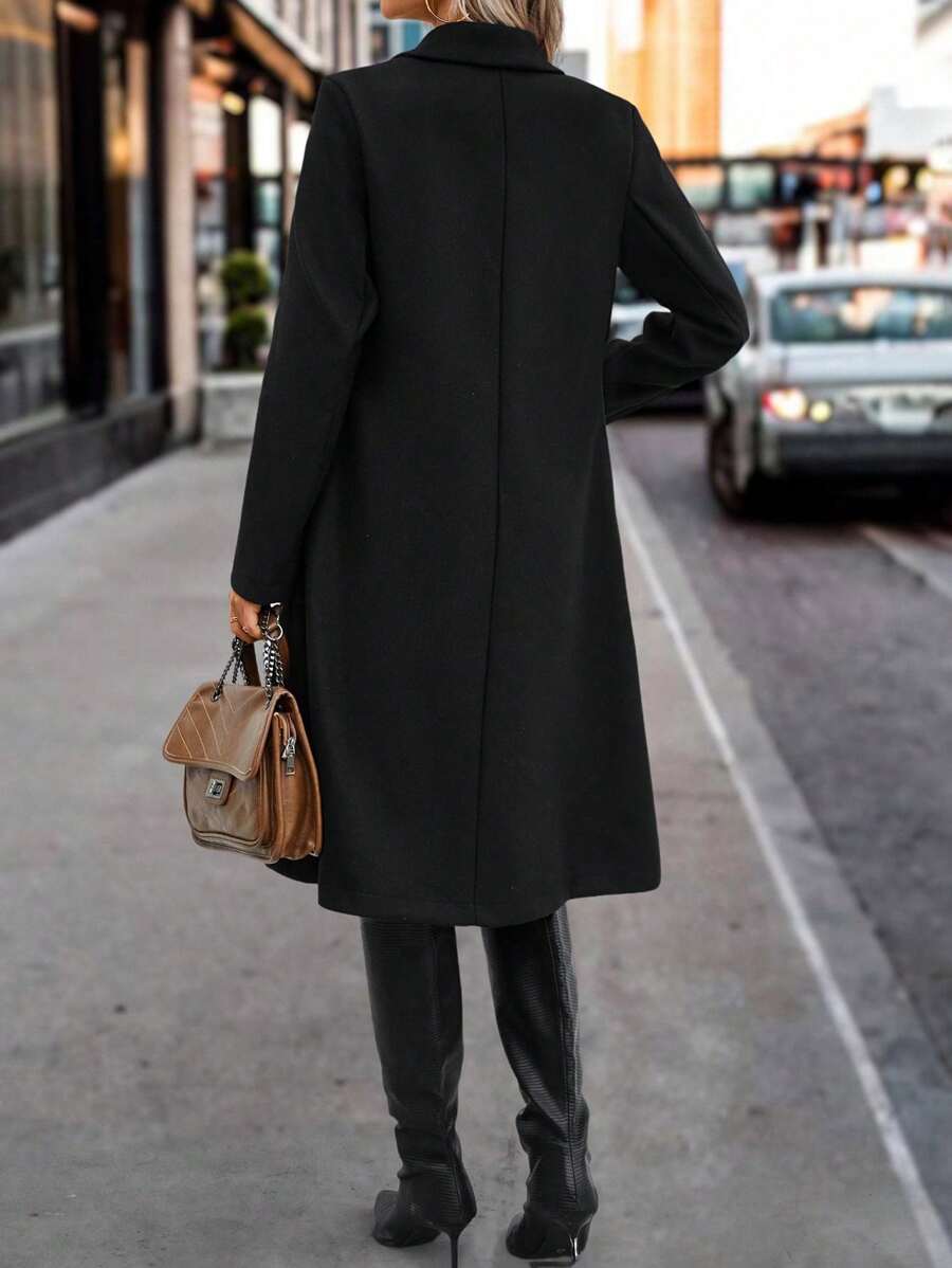 Graz Double Breasted Wool Look Long Overcoat