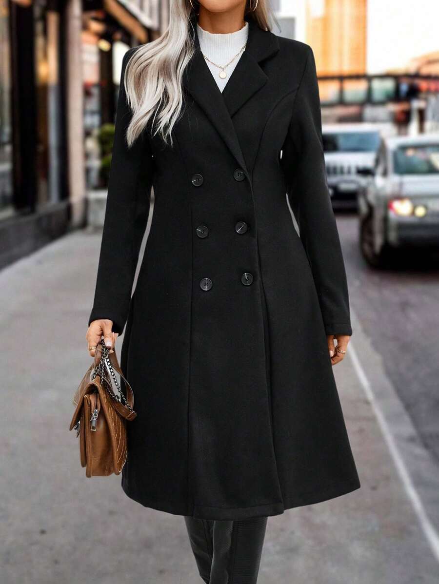 Graz Double Breasted Wool Look Long Overcoat