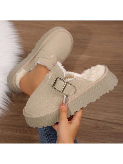 Women's Thick Flat Slippers For Winter -  Comfy And Warm Suede Shearling Short Boots Casual Snow Shoes With Thick Soles Desinge Mensa