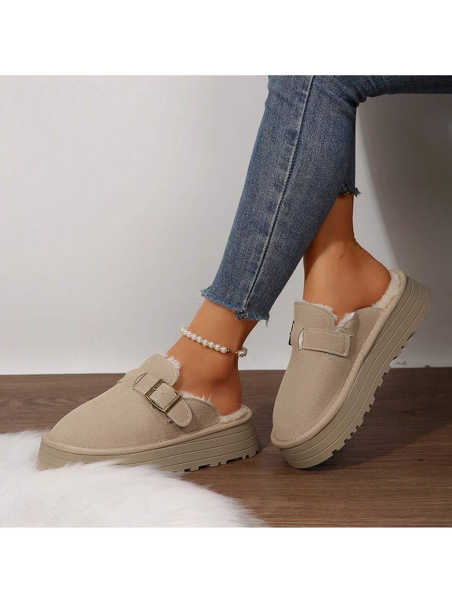 Women's Thick Flat Slippers For Winter -  Comfy And Warm Suede Shearling Short Boots Casual Snow Shoes With Thick Soles Desinge Mensa