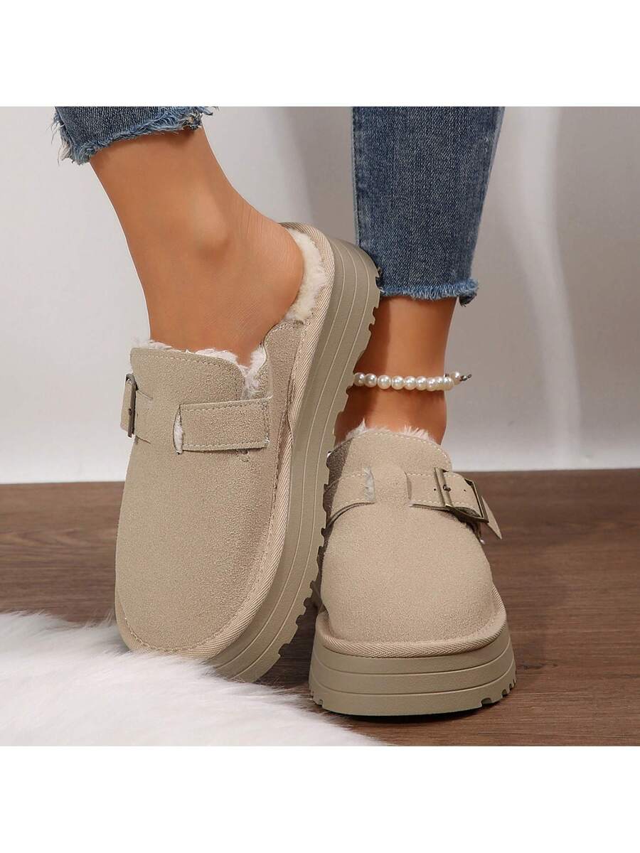 Women's Thick Flat Slippers For Winter -  Comfy And Warm Suede Shearling Short Boots Casual Snow Shoes With Thick Soles Desinge Mensa