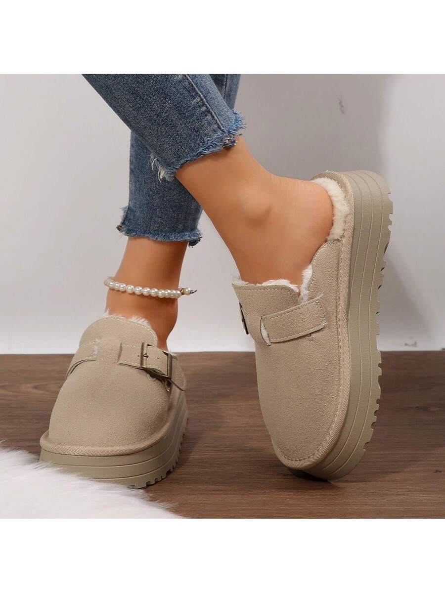 Women's Thick Flat Slippers For Winter -  Comfy And Warm Suede Shearling Short Boots Casual Snow Shoes With Thick Soles Desinge Mensa