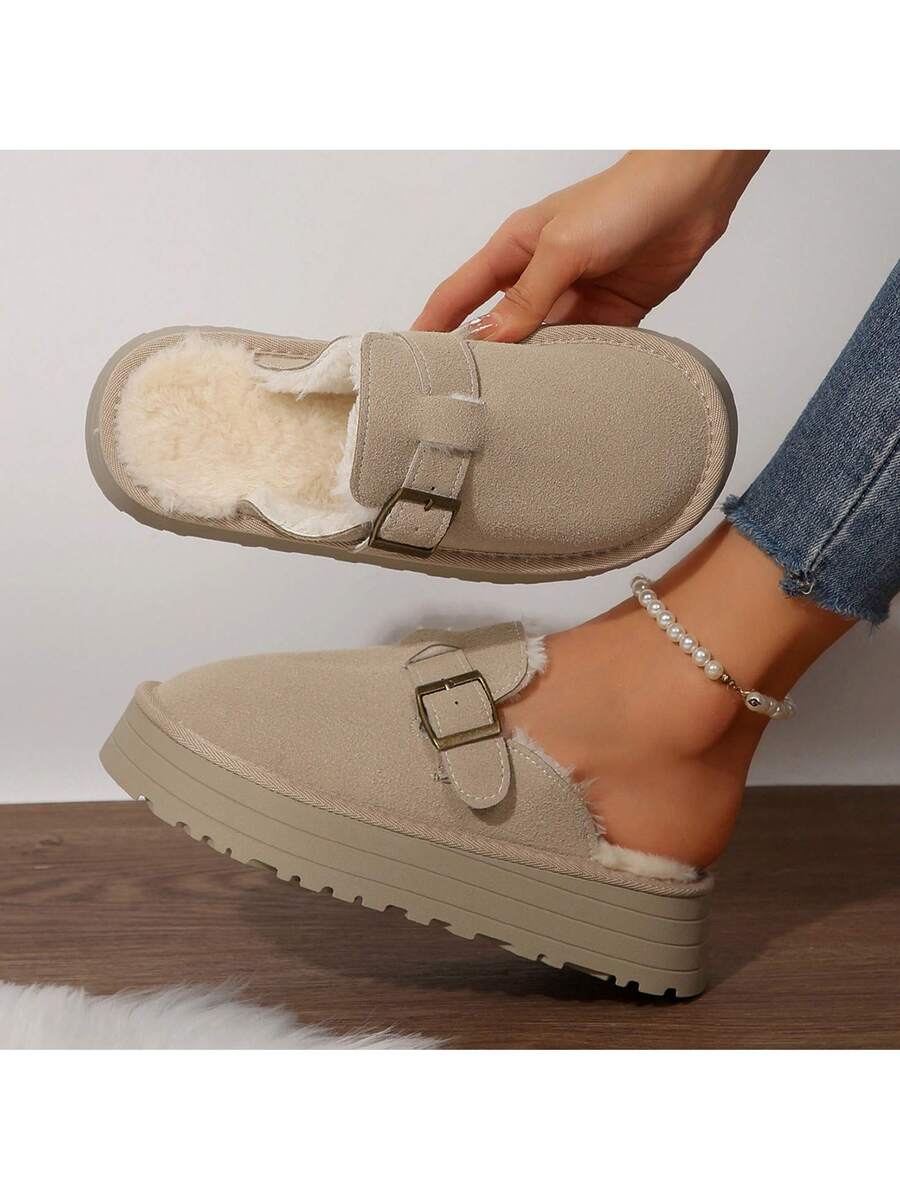 Women's Thick Flat Slippers For Winter -  Comfy And Warm Suede Shearling Short Boots Casual Snow Shoes With Thick Soles Desinge Mensa