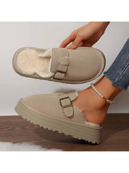 Women's Thick Flat Slippers For Winter -  Comfy And Warm Suede Shearling Short Boots Casual Snow Shoes With Thick Soles Desinge Mensa