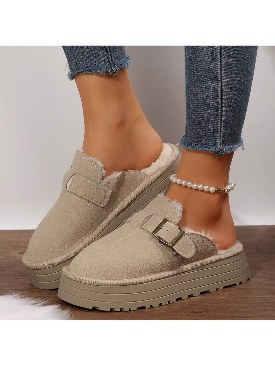 Women's Thick Flat Slippers For Winter -  Comfy And Warm Suede Shearling Short Boots Casual Snow Shoes With Thick Soles Desinge Mensa