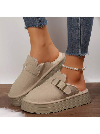 Women's Thick Flat Slippers For Winter -  Comfy And Warm Suede Shearling Short Boots Casual Snow Shoes With Thick Soles Desinge Mensa
