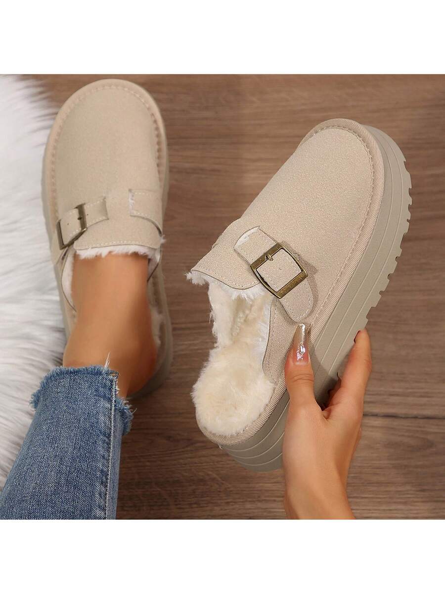 Women's Thick Flat Slippers For Winter -  Comfy And Warm Suede Shearling Short Boots Casual Snow Shoes With Thick Soles Desinge Mensa
