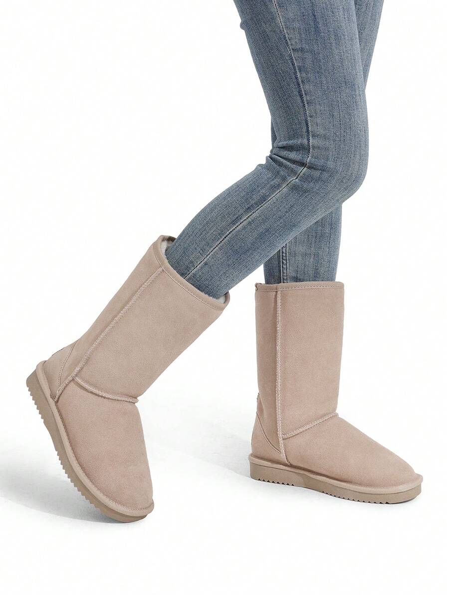 Women's Mid Calf Winter Snow Boots Mid-Low Heel Flat Bottom Non-Slip Wear-Resistant Boots,Suede Warm Winter Casual Outdoor Christmas Festival Boot Mensa