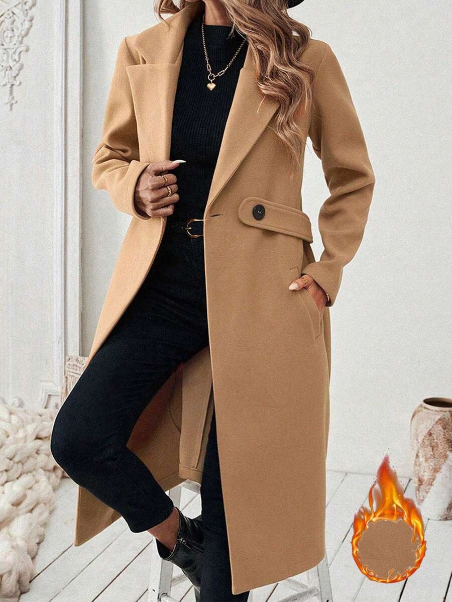 Leocadia Notched Lapel Double-Breasted Tailored Overcoat - Red