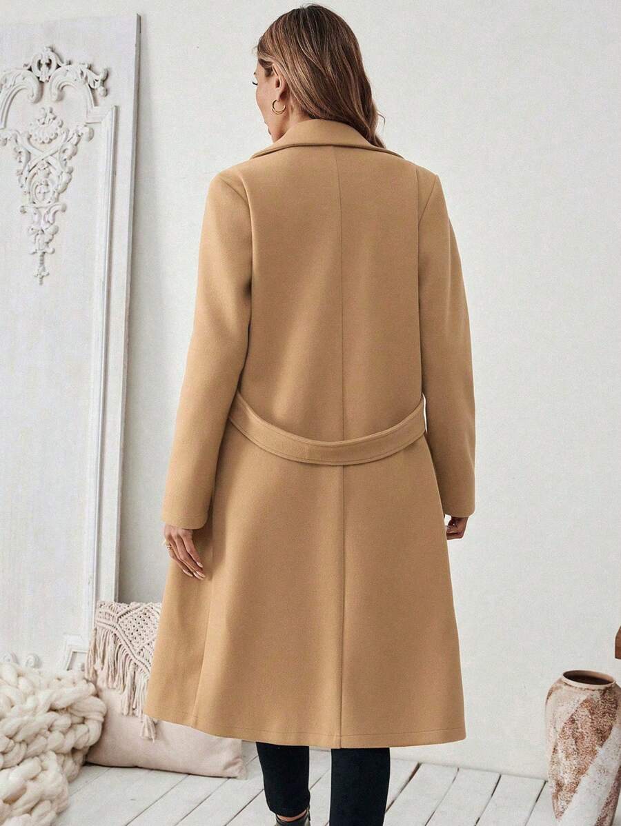 Leocadia Notched Lapel Double-Breasted Tailored Overcoat - Pink