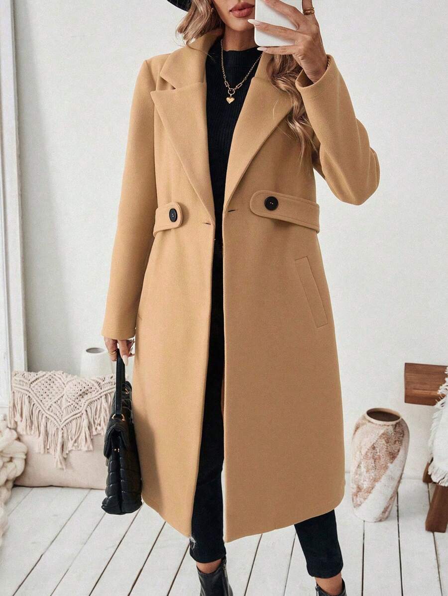 Leocadia Notched Lapel Double-Breasted Tailored Overcoat - Army Green