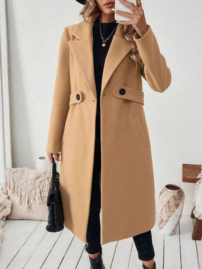 Leocadia Notched Lapel Double-Breasted Tailored Overcoat - Army Green