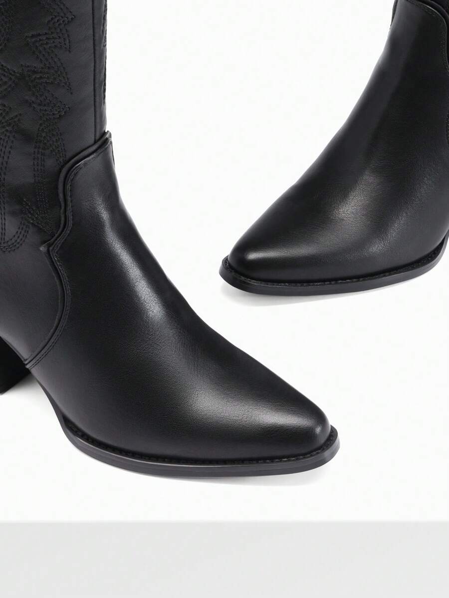 Dream Pairs Women's Embroidered Western Cowgirl Cowboy Boots Pull On Zipper Chunky Heel Pointed Toe Party Knee High Boots Mensa