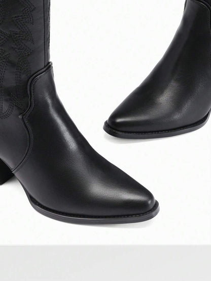 Dream Pairs Women's Embroidered Western Cowgirl Cowboy Boots Pull On Zipper Chunky Heel Pointed Toe Party Knee High Boots Mensa