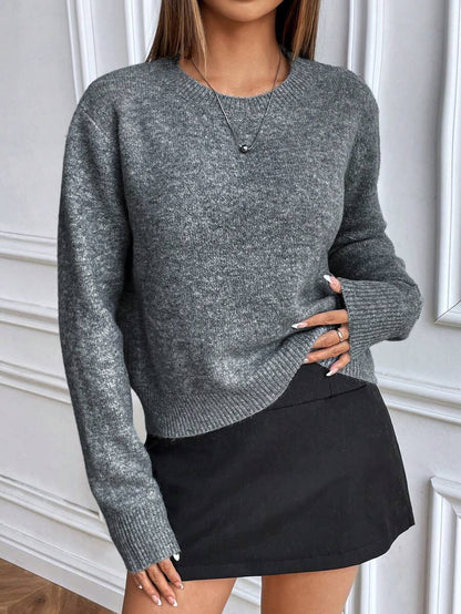 Women's Crew Neck Ribbed Knit Sweater, Fitted Pullover for Fall Winter - Khaki