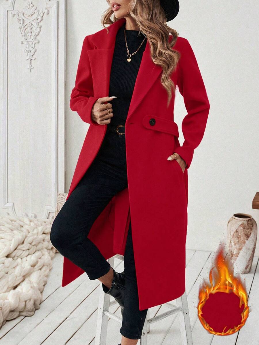 Leocadia Notched Lapel Double-Breasted Tailored Overcoat - Red
